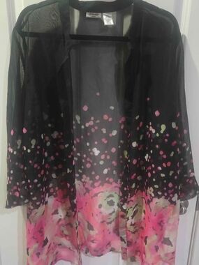 Liz Baker Black Lightweight Sheer Kimono with Floral Ombre